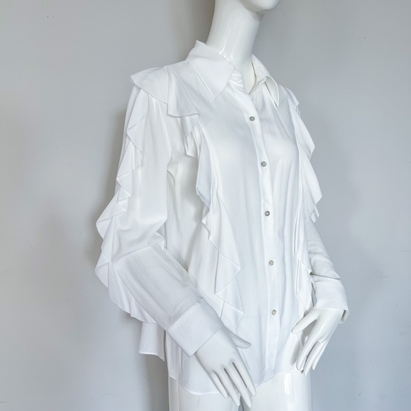 NWT | Massimo Dutti | White Button Down Blouse Ruffled Long Sleeves 6 - Picture 9 of 11